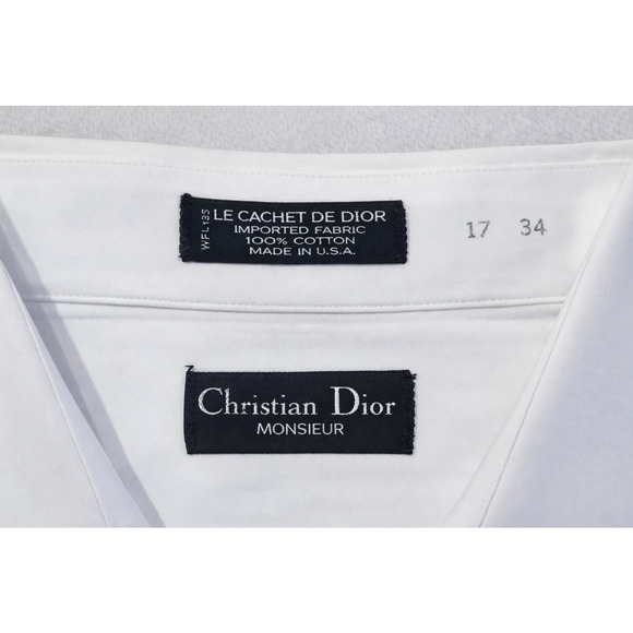 Christian Dior Mens 17x34 White Designer Dress Shirt Concealed Hidden Button - Picture 5 of 16